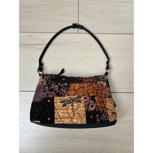Donna Sharp Quilted Patchwork Dragonfly Shoulder Bag Orange Brown Black Star